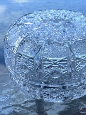 Bohemia Leaded Crystal Queen Lace Cut Lidded Candy Dish Box Czech Republic Heavy